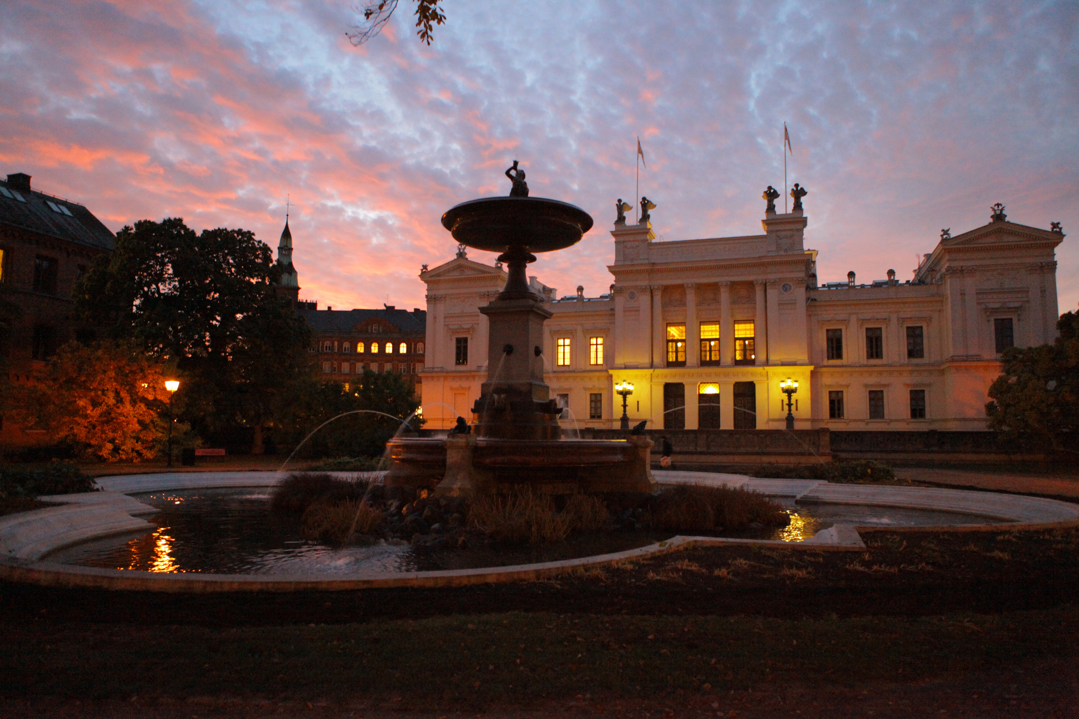Main building of Lund University at sunrise